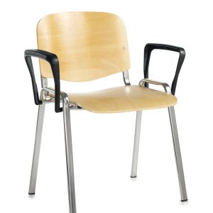 Taurus Wooden Chair Chrome Frame Stacking Chair with Fixed Arms